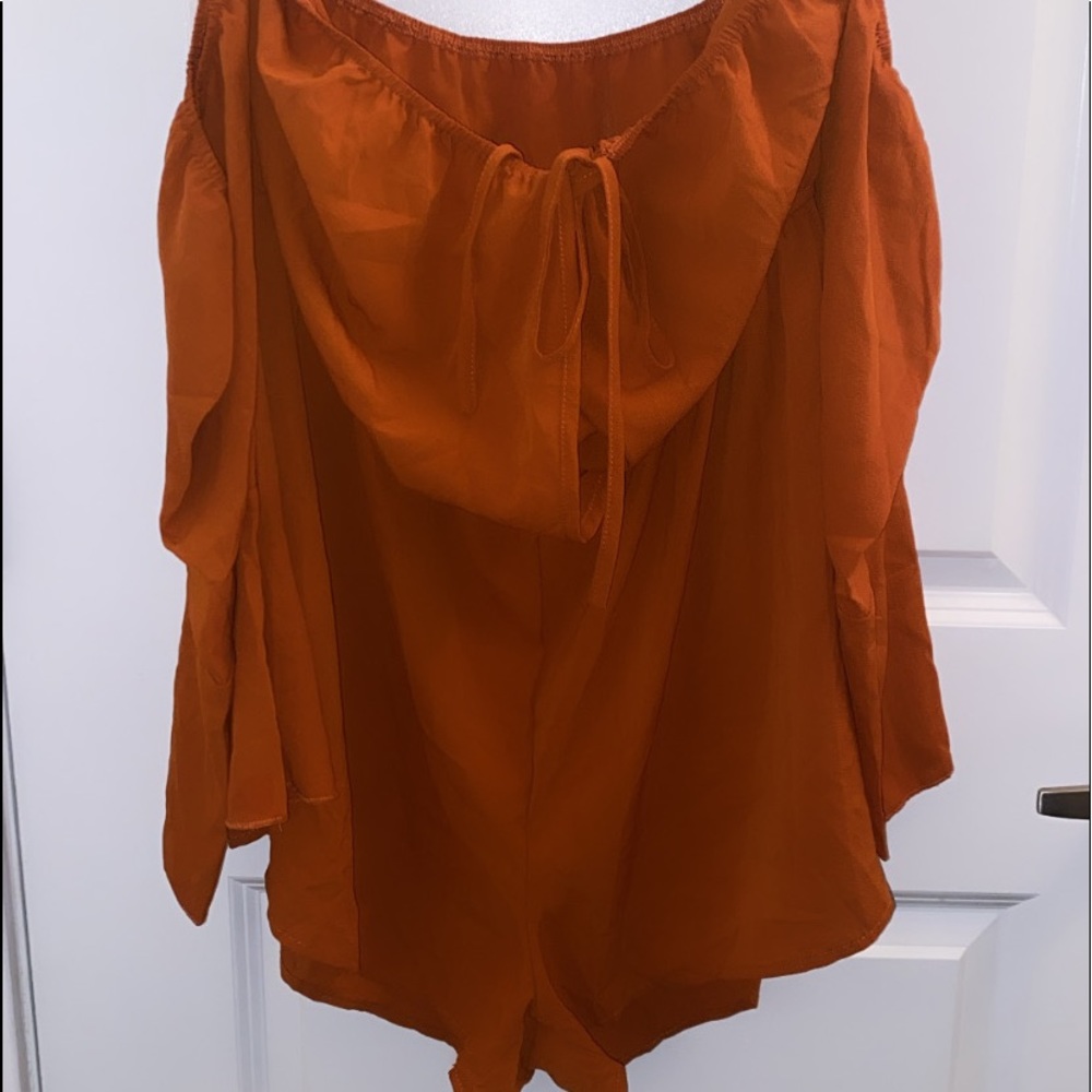 Burnt orange short romper with sleeves